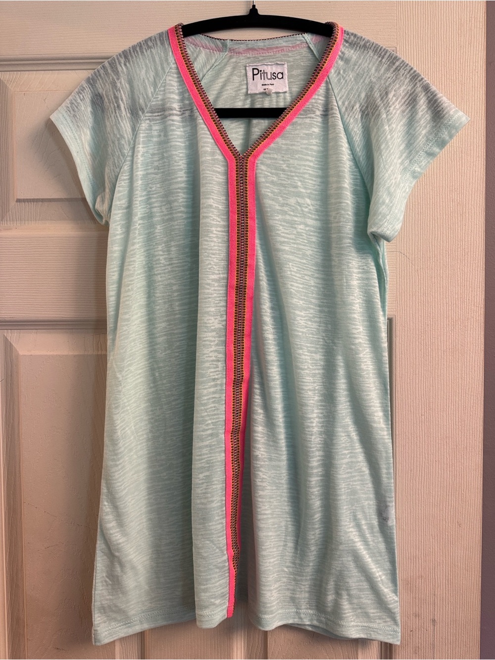Kids size 10 Pitusa Light Aqua Coverup with Pink & Gold Trim